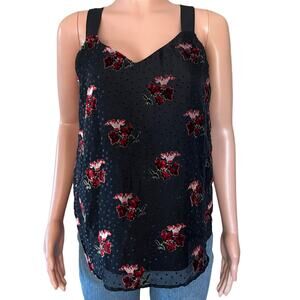 Ann Taylor Loft Shirt Womens Small Black Polka Dot Velvet Floral Sleeveless